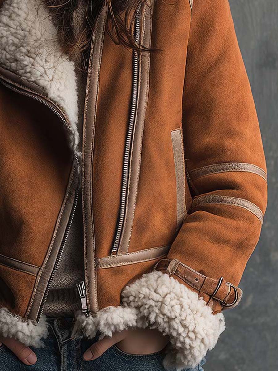 Vintage Camel Shearling Aviator Jacket