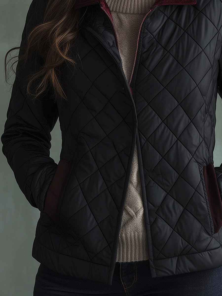 Timeless Style Black Quilted With Contrast Trim Jacket