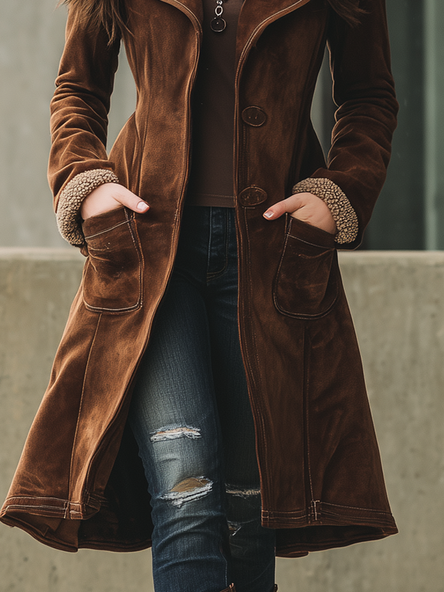 Retro Eco-friendly Suede Shearling Coat