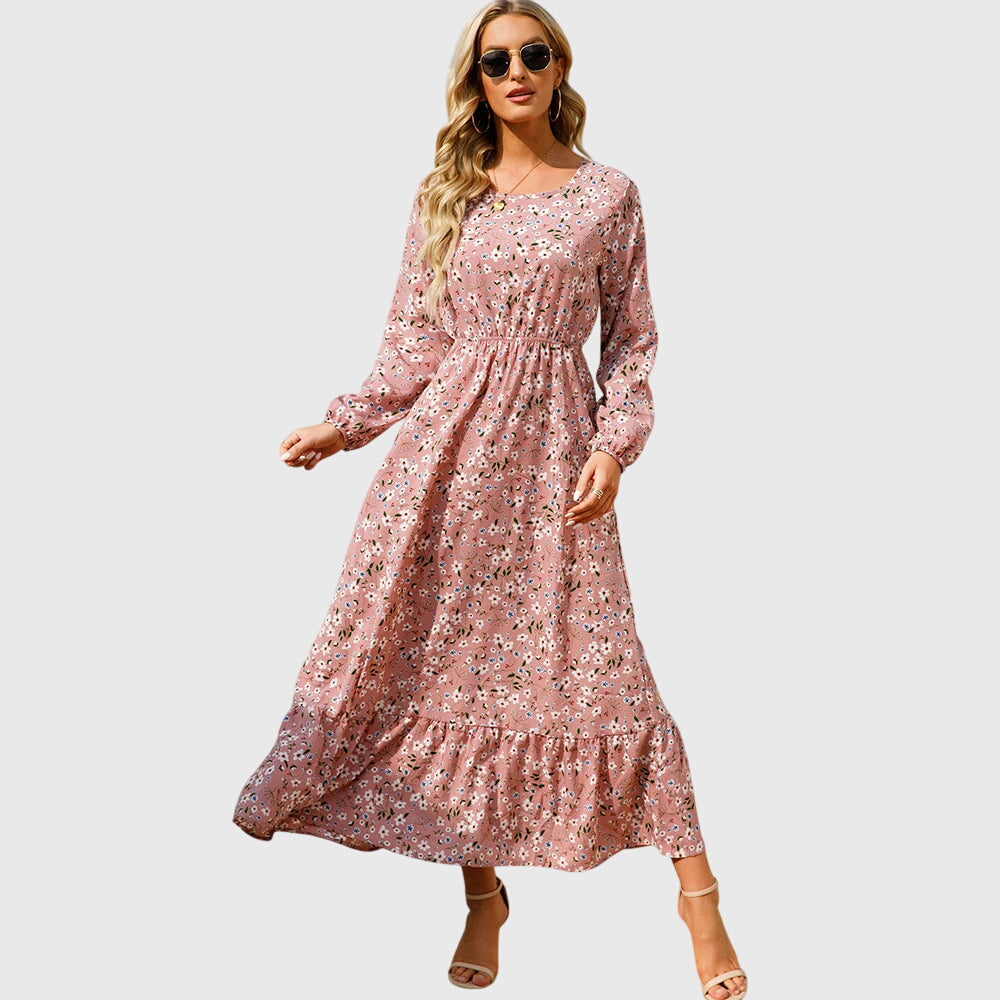 Antigoneara - Floral Print Wrap Maxi Dress with Long Sleeves