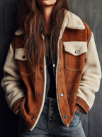 Casual Brown Eco Suede Sherpa Lined Denim-Style Jacket