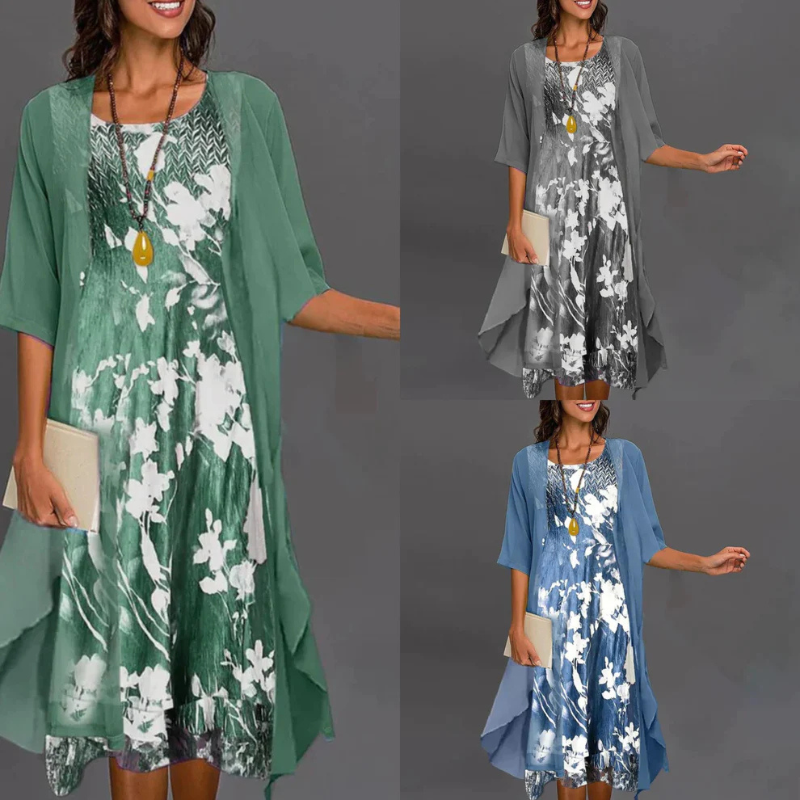 Clytie - Ladies dress with floral pattern and blazer