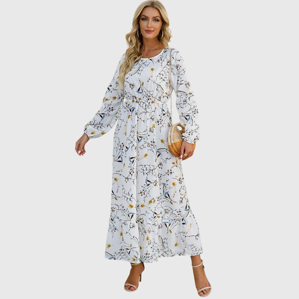 Antigoneara - Floral Print Wrap Maxi Dress with Long Sleeves