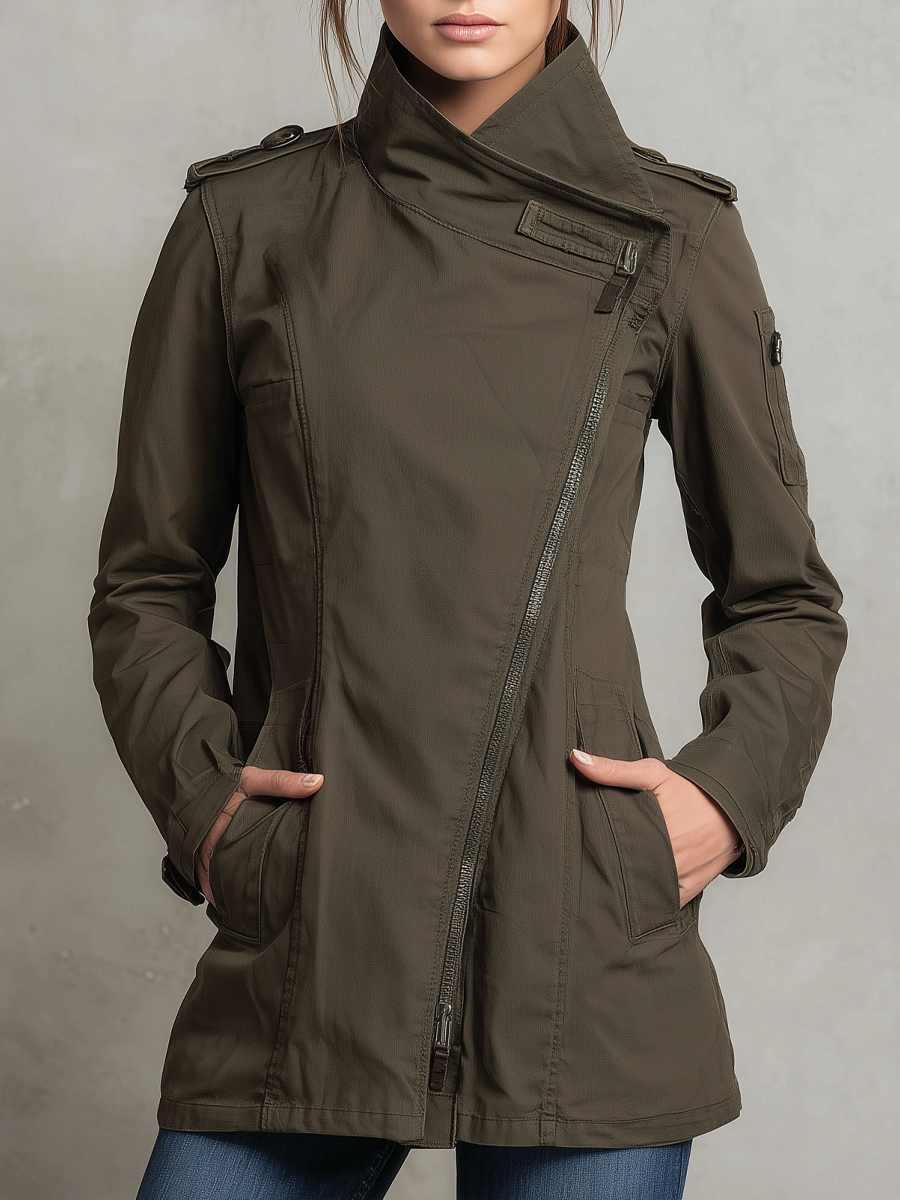 Irregular Zipper Military-style Jacket