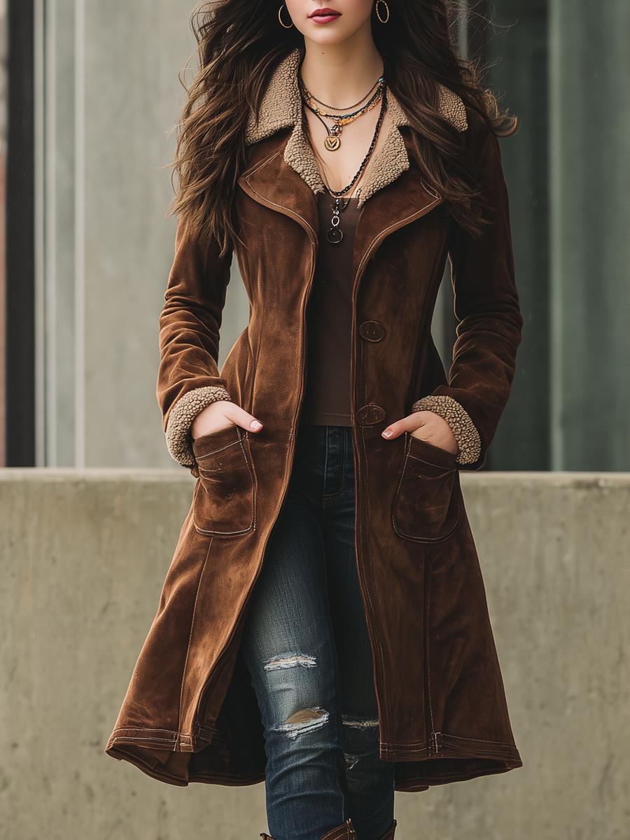 Retro Eco-friendly Suede Shearling Coat