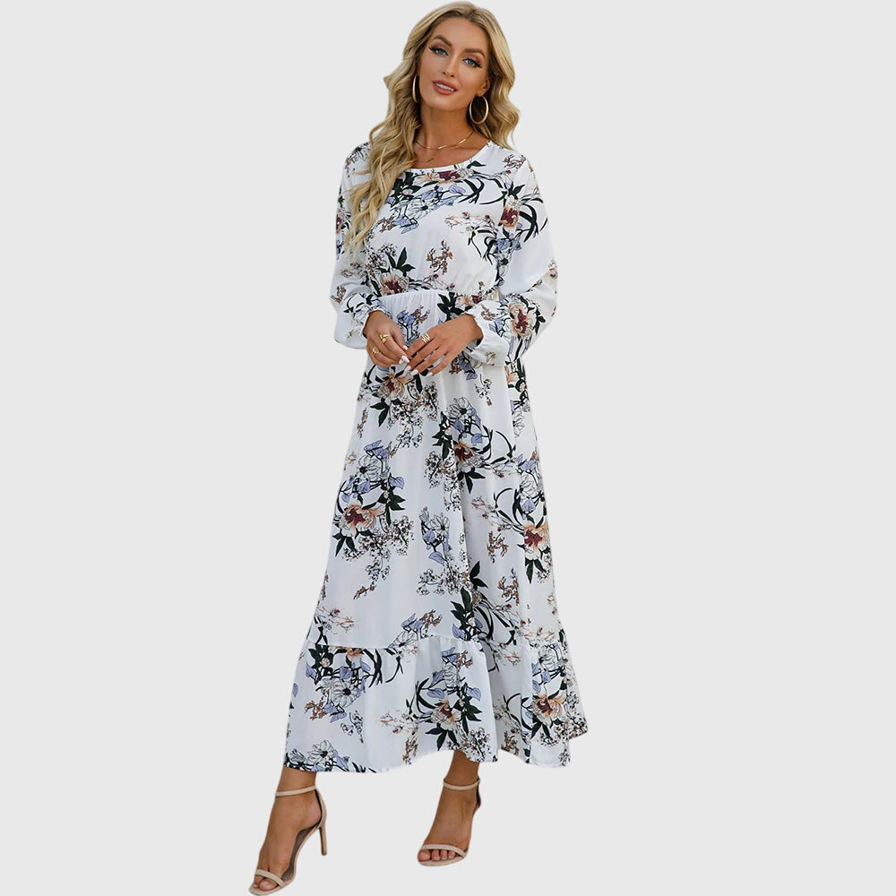 Antigoneara - Floral Print Wrap Maxi Dress with Long Sleeves