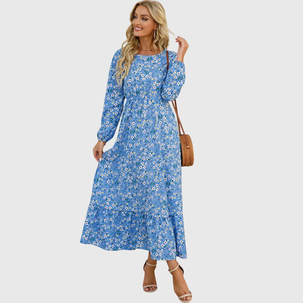 Antigoneara - Floral Print Wrap Maxi Dress with Long Sleeves
