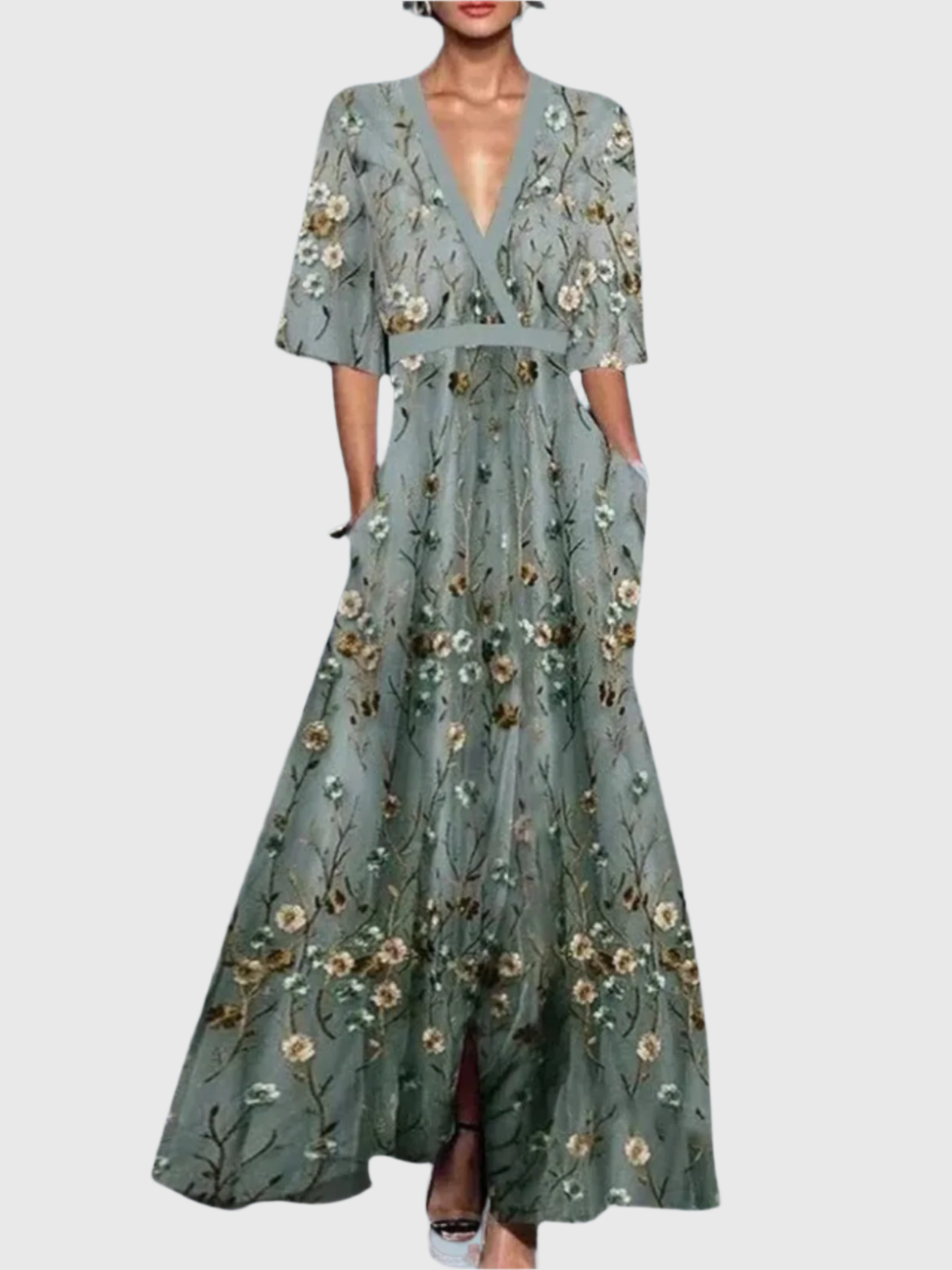 Chlorisa - V Neck Long Dress