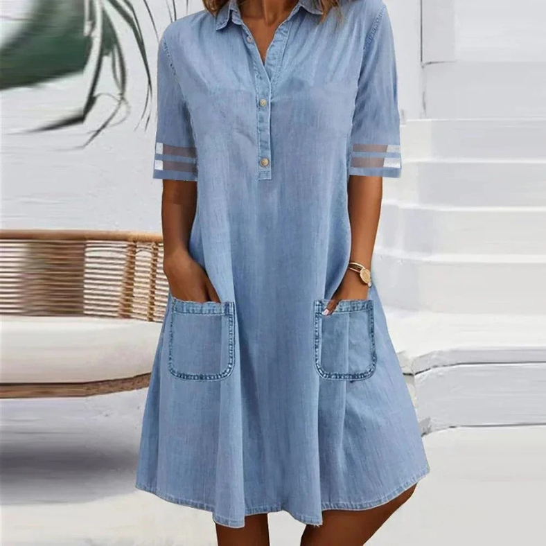 Rhea - Denim Mini Dress with Side Pockets