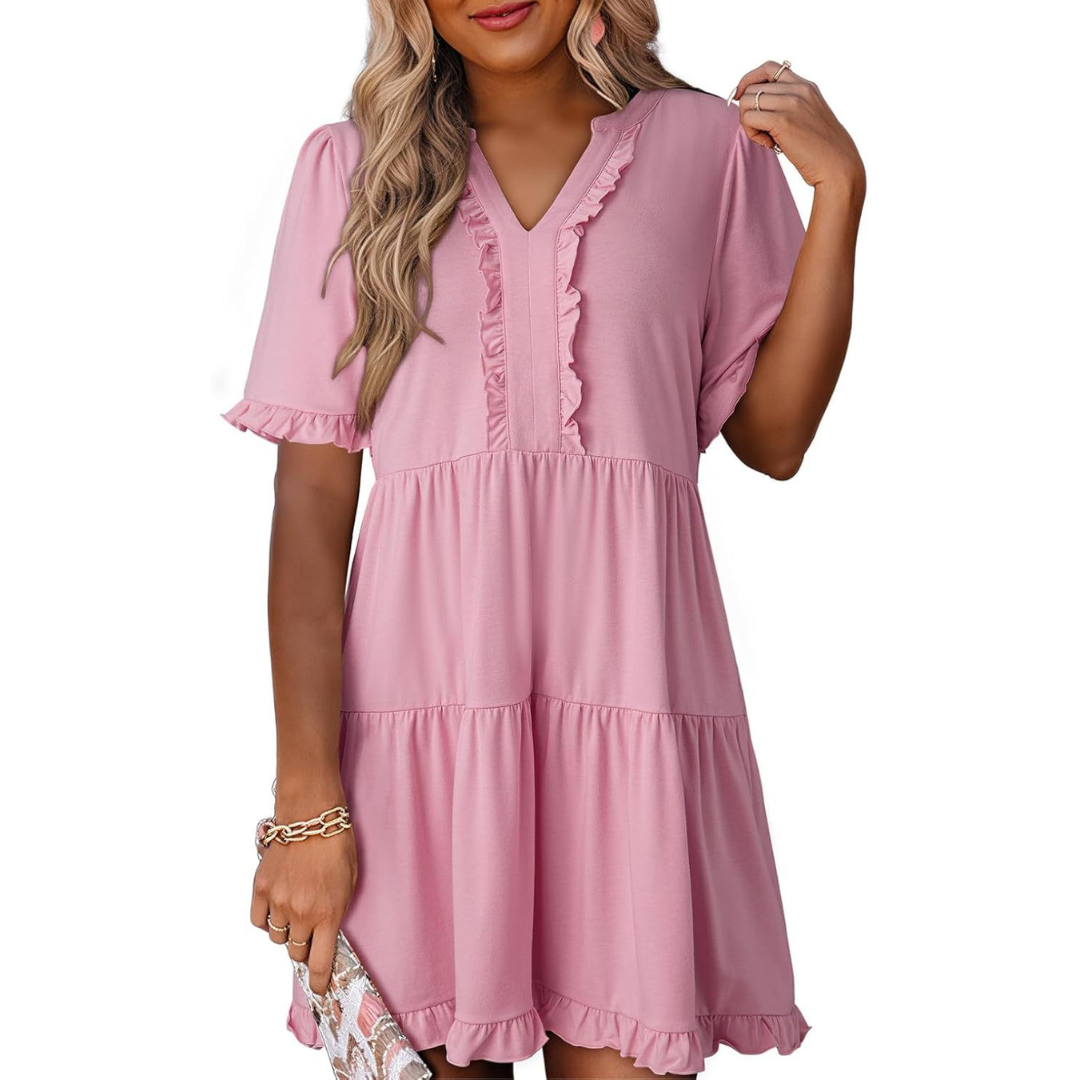 Tyche - Casual V-Neck Mini Dress