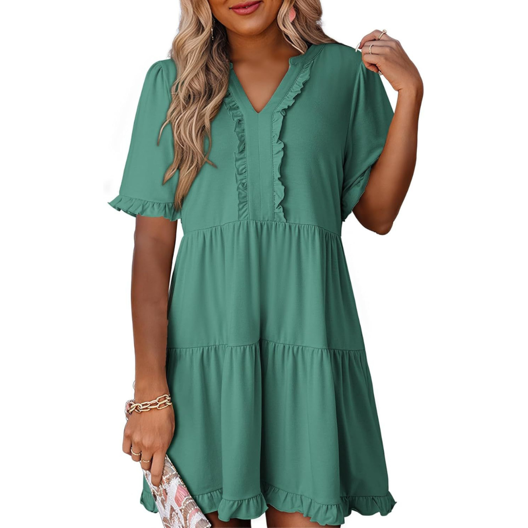 Tyche - Casual V-Neck Mini Dress