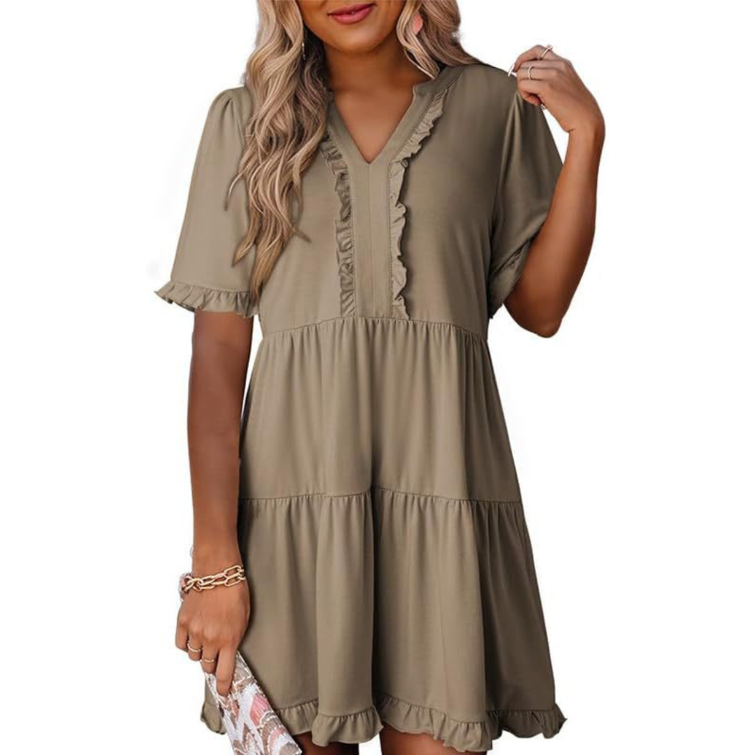 Tyche - Casual V-Neck Mini Dress