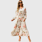 Antigoneara - Floral Print Wrap Maxi Dress with Long Sleeves