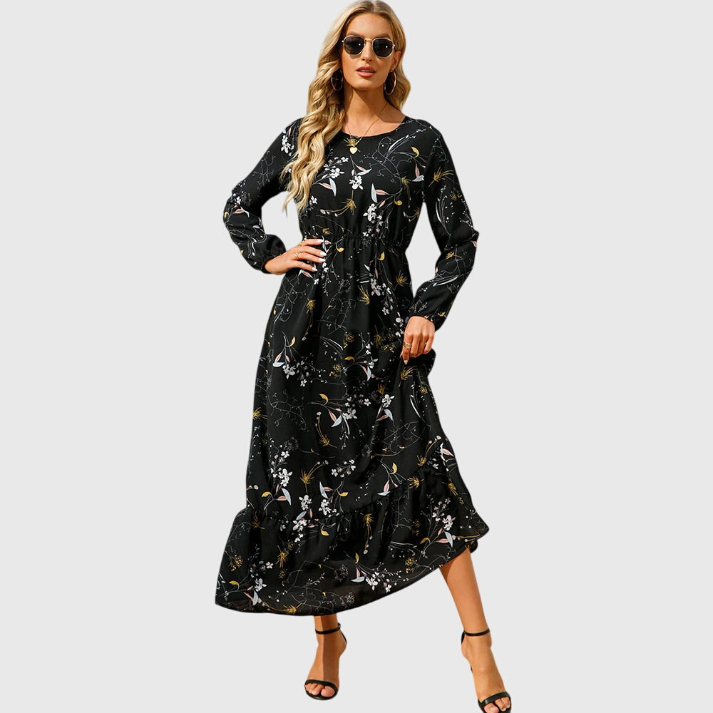 Antigoneara - Floral Print Wrap Maxi Dress with Long Sleeves