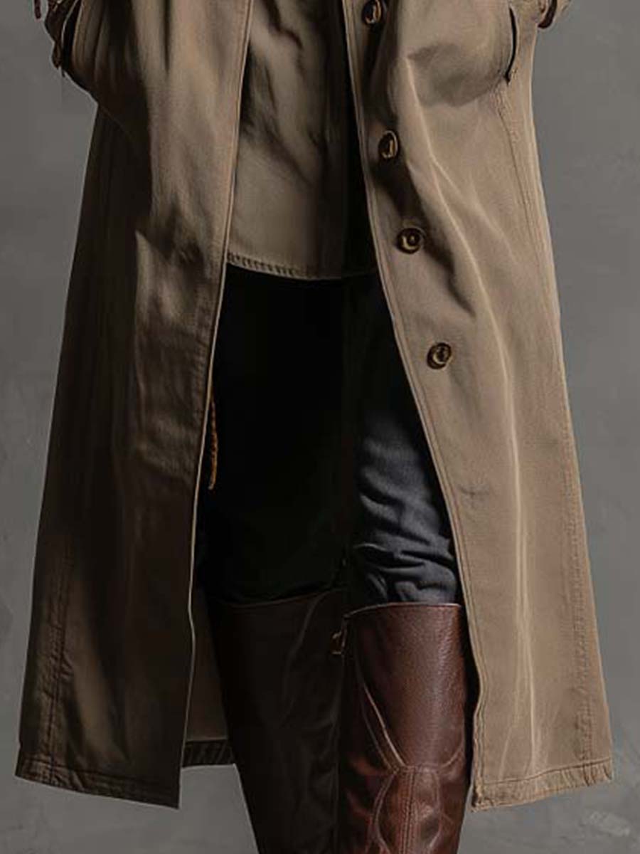 Vintage Utility Trench Coat With Contrast Trim