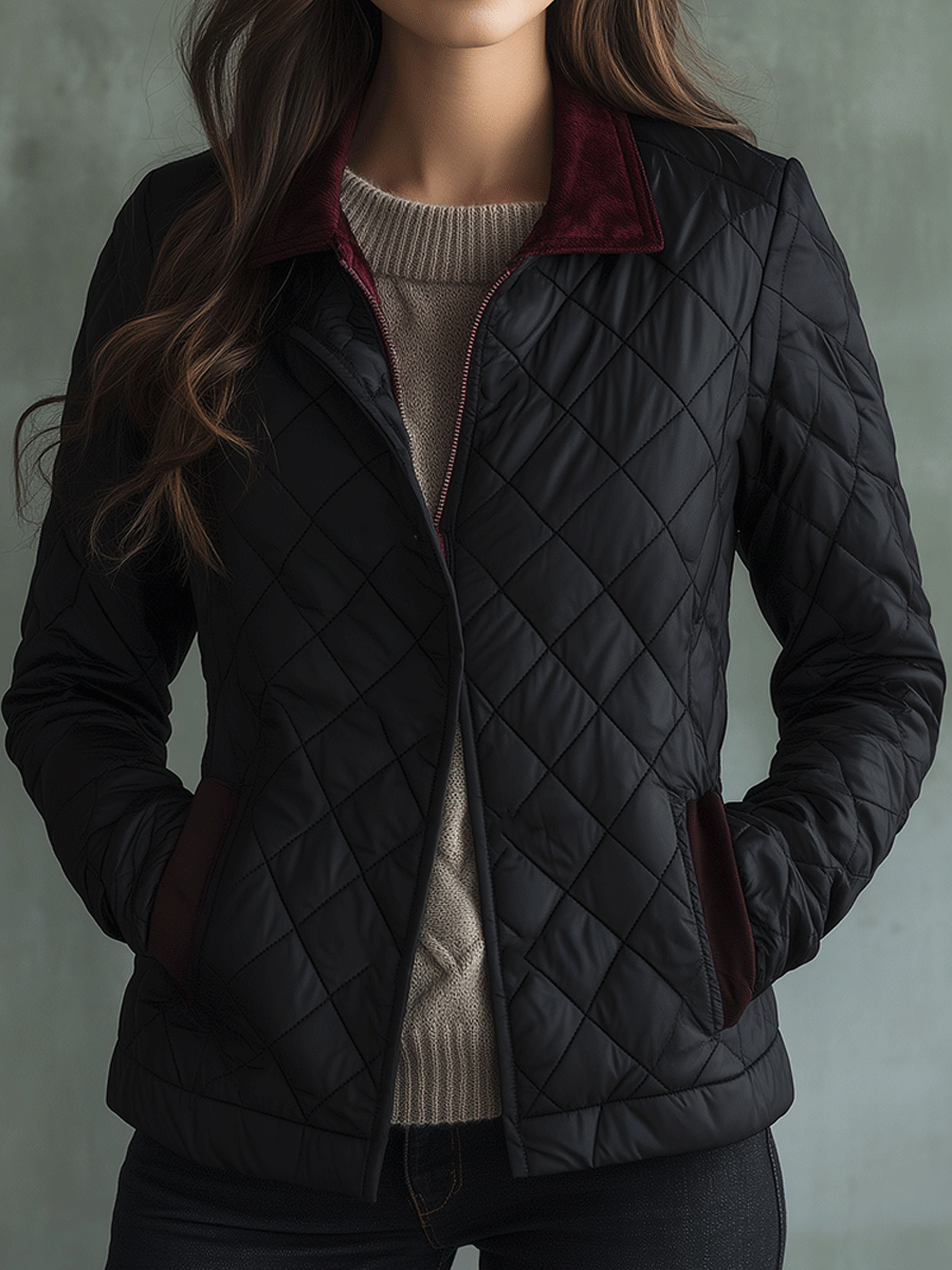Timeless Style Black Quilted With Contrast Trim Jacket