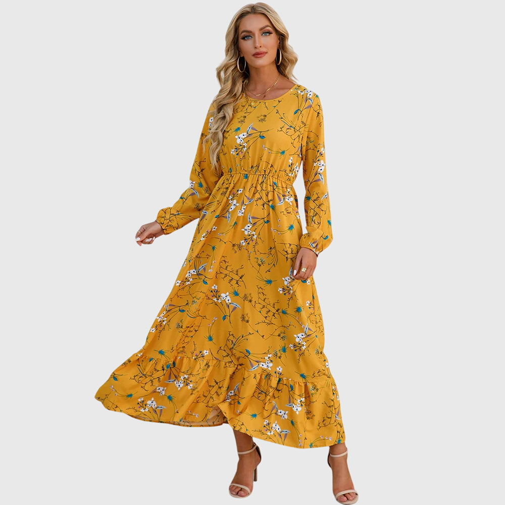 Antigoneara - Floral Print Wrap Maxi Dress with Long Sleeves