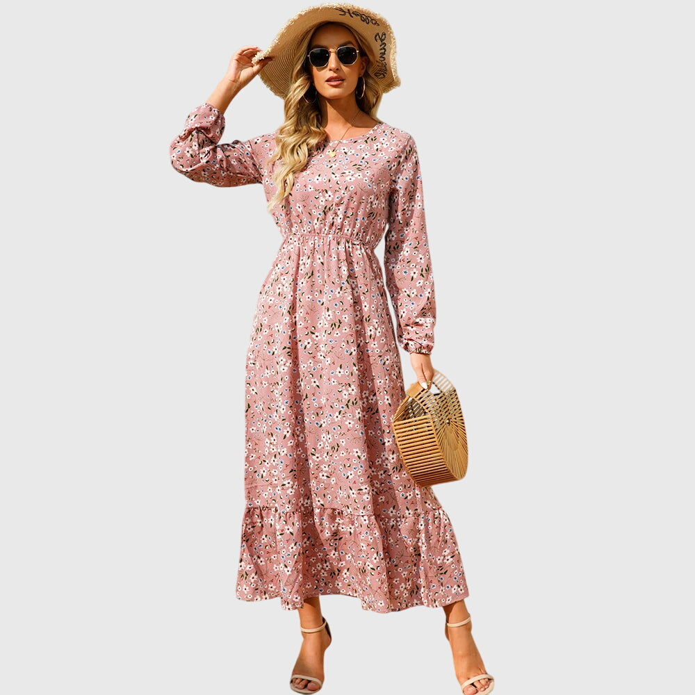 Antigoneara - Floral Print Wrap Maxi Dress with Long Sleeves