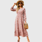 Antigoneara - Floral Print Wrap Maxi Dress with Long Sleeves