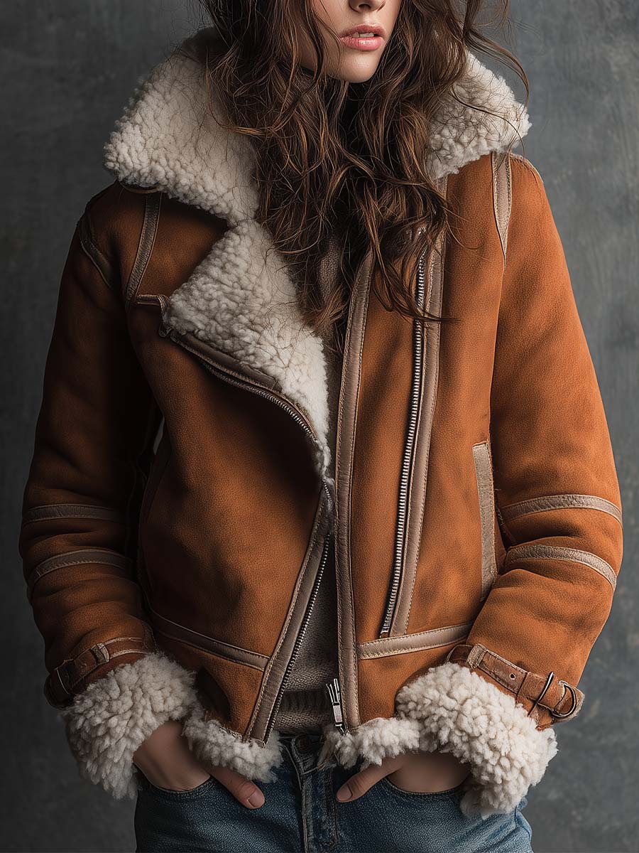 Vintage Camel Shearling Aviator Jacket