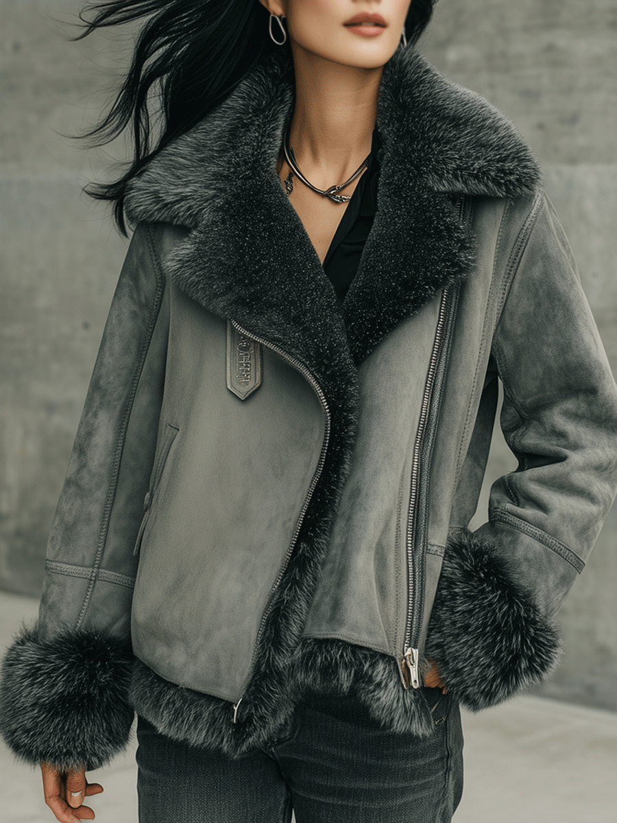 Casual Grey Wool Bomber Jacket