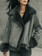 Casual Grey Wool Bomber Jacket