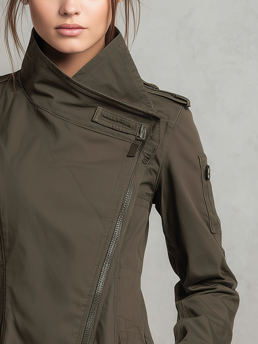 Irregular Zipper Military-style Jacket