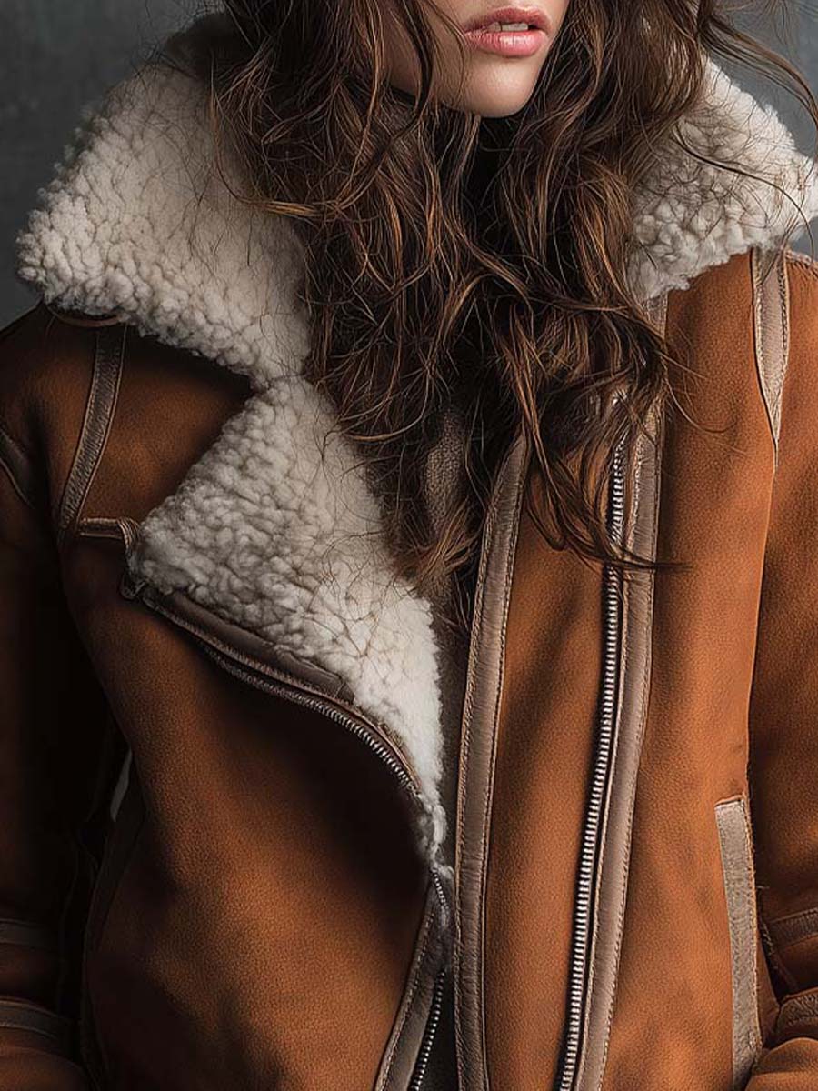 Vintage Camel Shearling Aviator Jacket