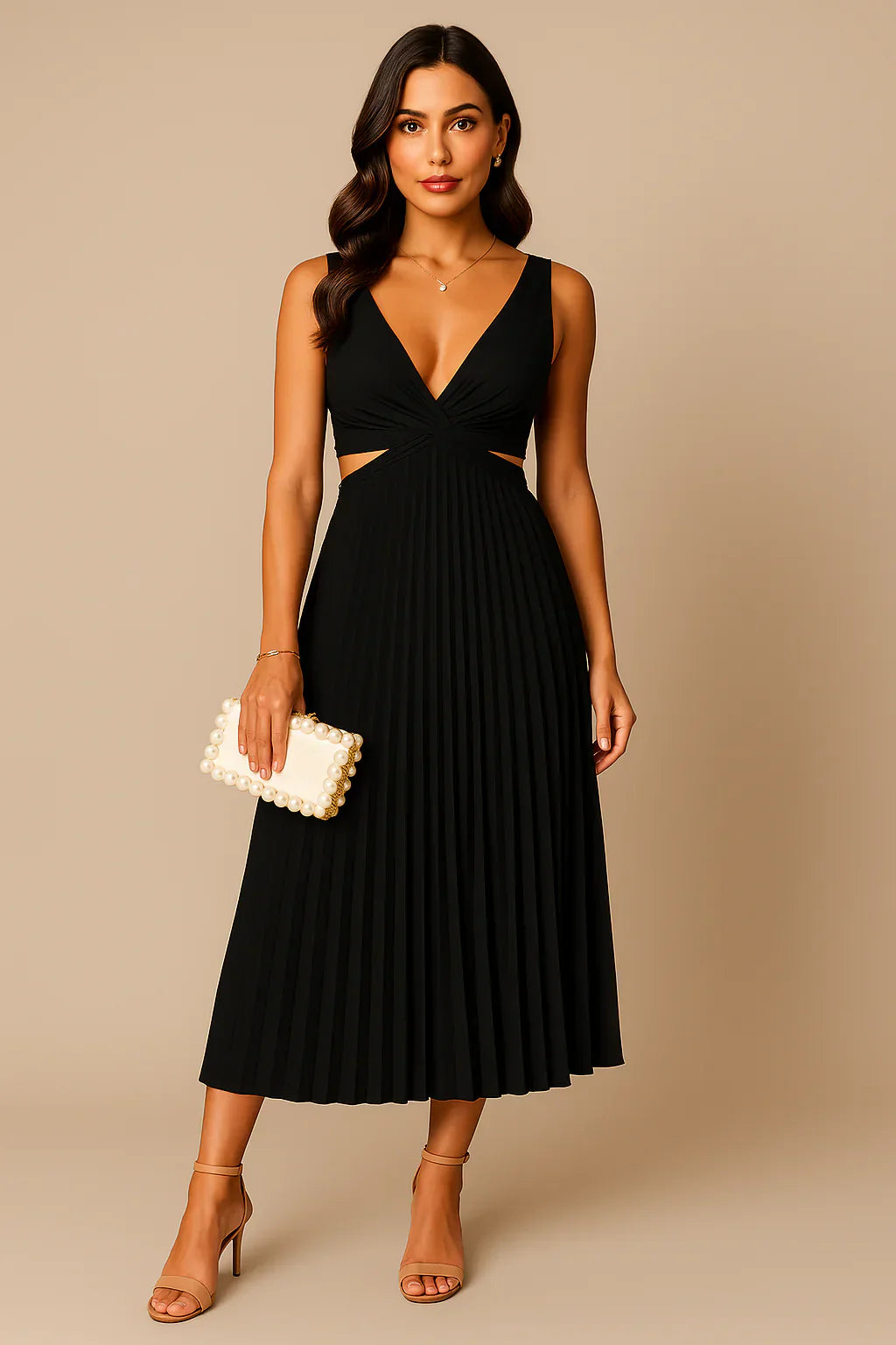 Leto - Elegant pleated evening midi dress for women