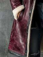 Women's Vintage Burgundy Lambskin Faux Leather Coat